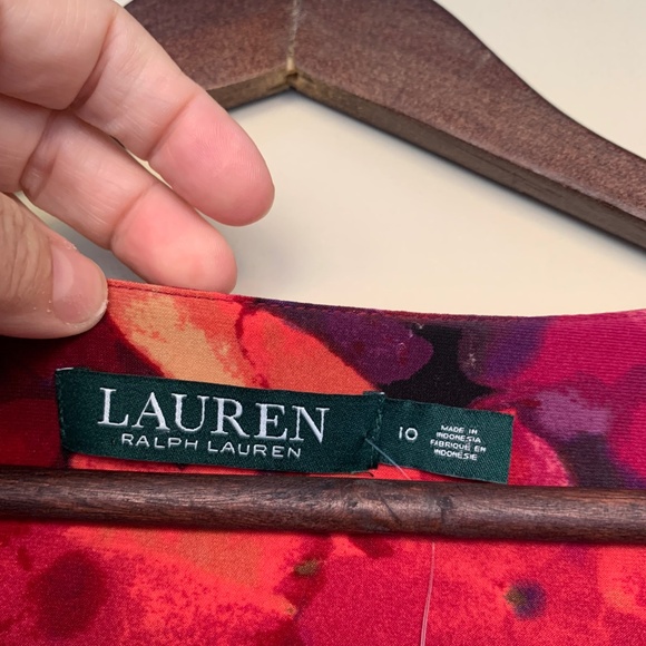 Lauren Ralph Lauren Opera Red Floral Ruched Dress Sz.10 V- neck Cross Over Knit - Picture 8 of 15